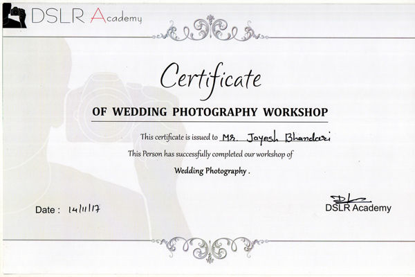 Certificate of wedding photographi workshop