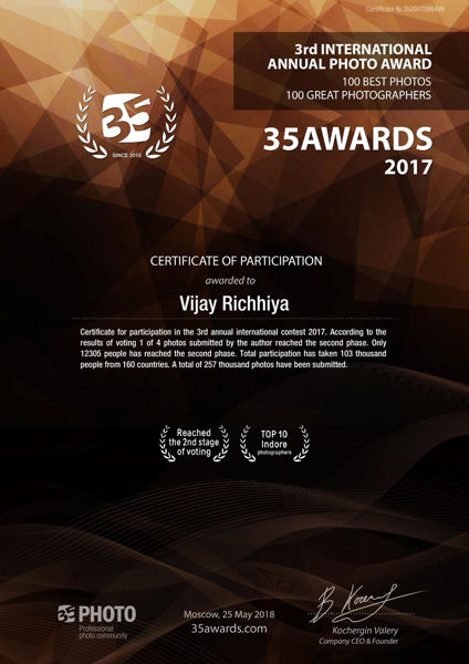 	35 AWARDS INTERNATIONAL CERTIFICATE 2017